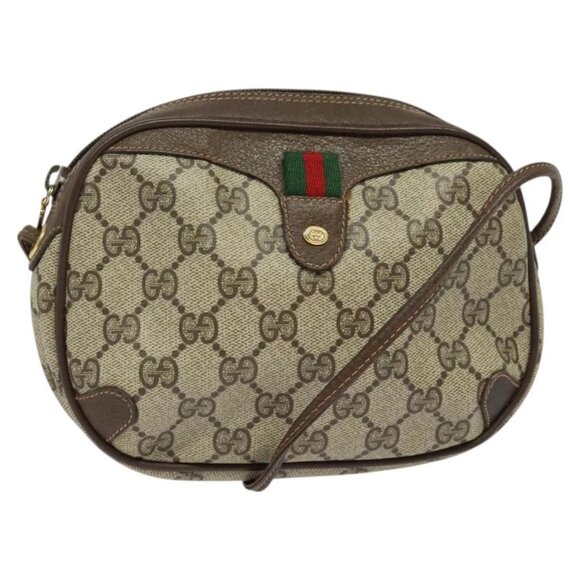 GUCCI GG Supreme Web Sherry Line Bag PVC Beige Gold Red 89 02 066 Auth BA2391 - Picture 1 of 16